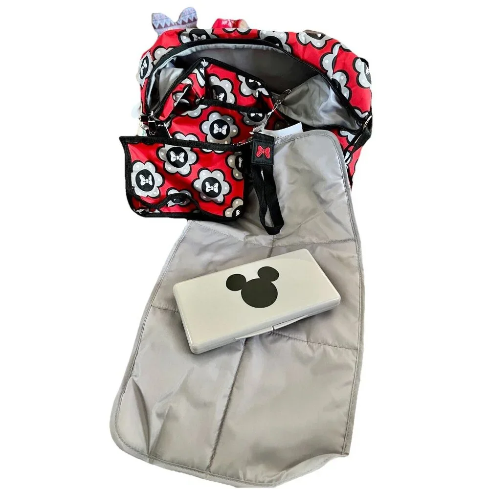 DISNEY BABY MINNIE MOUSE 5-in-1 Adjustable Strap Red Carryall Diaper Bag Set NWT
